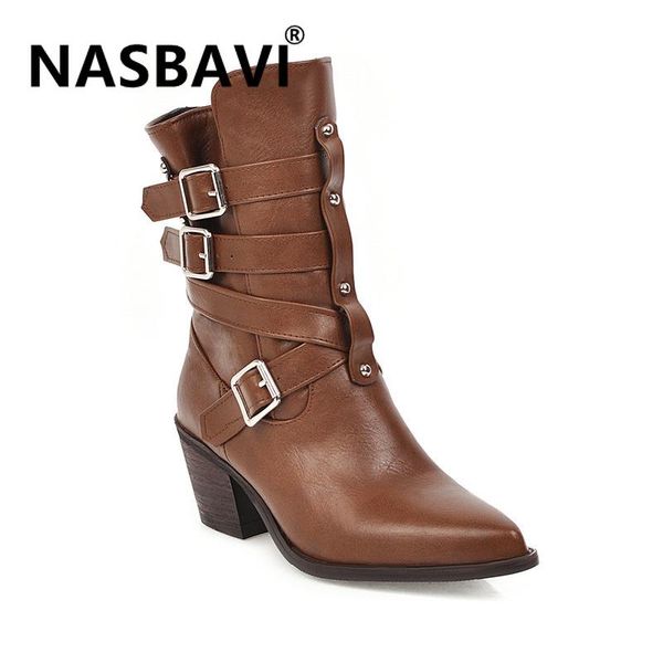 

new autumn winter european style contracted tide women boots woman british style rivet buckle high-heeled boots martin, Black