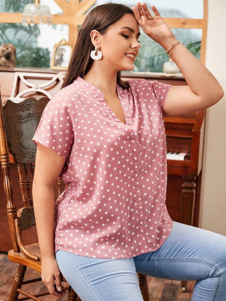 

plus notch neck polka dot u2jb#, Black