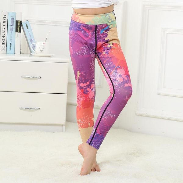 

yoga outfits matching pants child sports dance leggings pant girls purple orange galaxy print full length, White;red