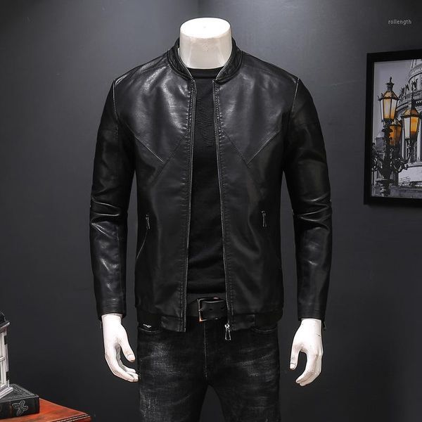 

new autumn men's winter brand jacket men baseball collar motorcycle leather coats korean tide pu male biker outerwear1, Black