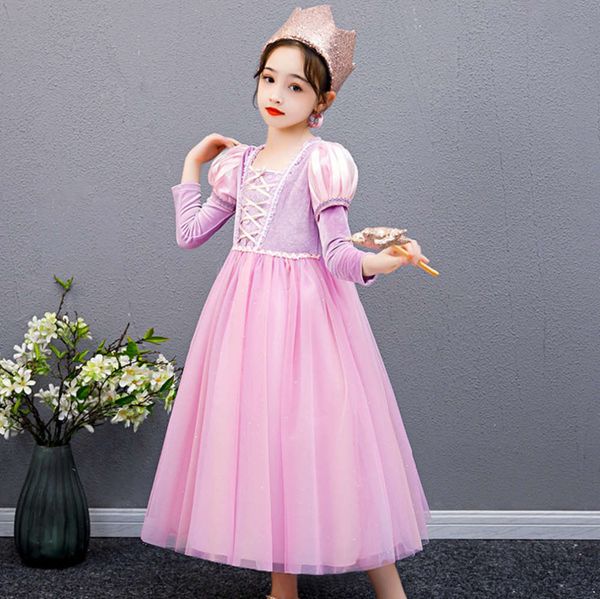 

tale long gauze princs skirt fairy girl autumn new purple veet drs, Red;yellow