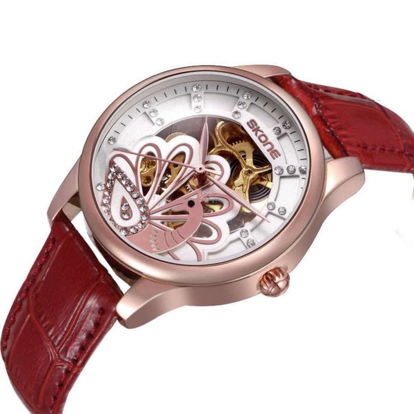 

women's watch and belt time space korean fashion diamond inlaid hollowed out automatic women's watch 80049, Slivery;brown
