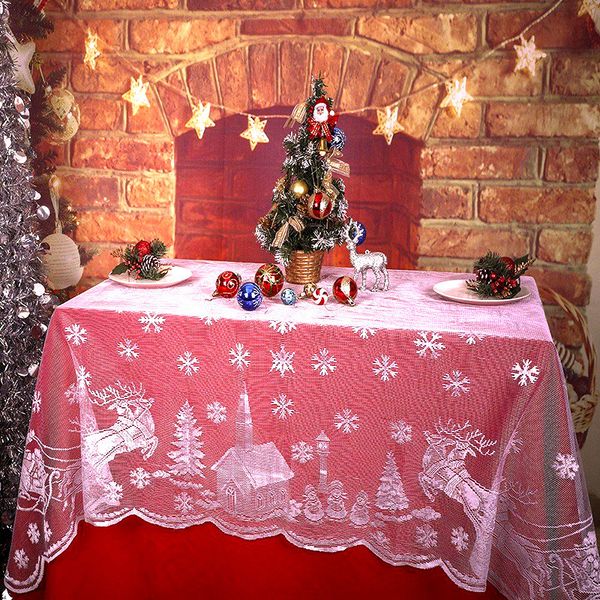 

snowflake elk printed lace tablecloth rectangle merry christmas santa claus decoration xmas wedding decor houseware