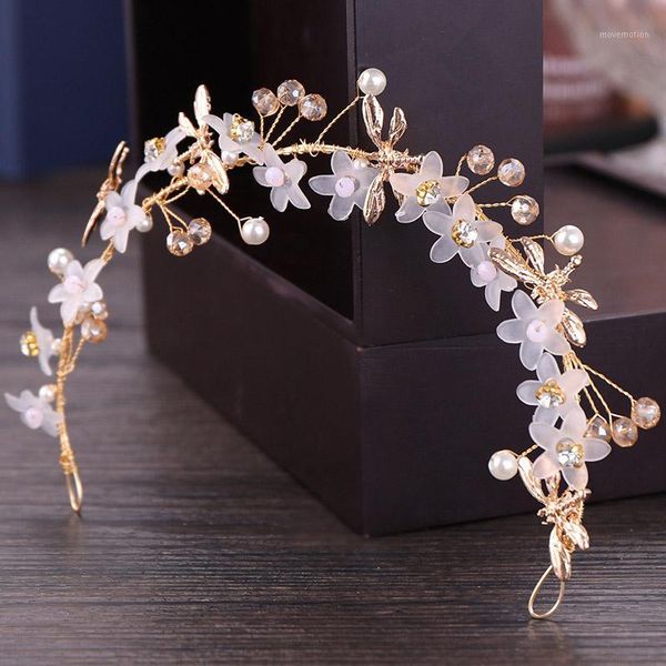 

forseven handmade gold crystal headband tiaras pearl flowers headpiece hair jewelry wedding hairband bridal hair accessories jl1, Golden;silver