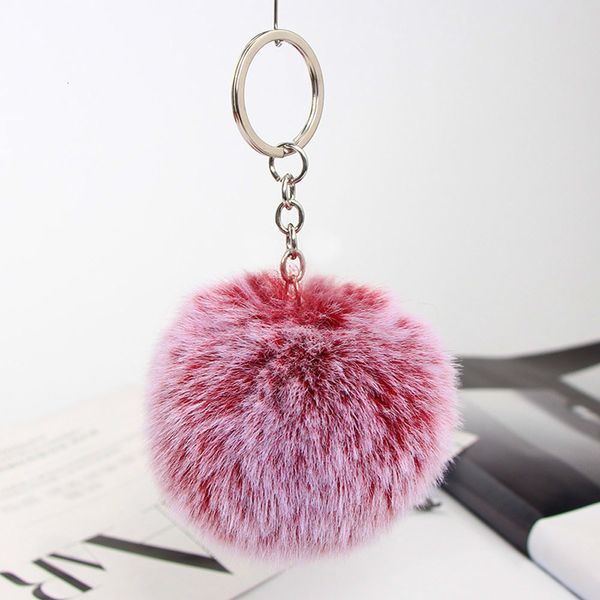 

solid ball color imitate pom car keychain handbag key ring 3.15 inch fluffy faux rabbit fur, Silver