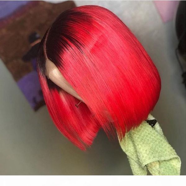 

vancehair средний часть кружева часть парик 13x4x1 дюйма кружева передний фронт человеческие парики волос короткие прямые боб парик 150% пло, Black;brown