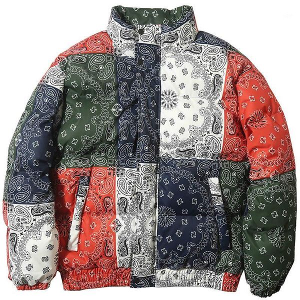 

2019 hip hop jacket parka men streetwear retro vintage pattern outwear windbreaker harajuku winter padded thicken warm coat men1, Black