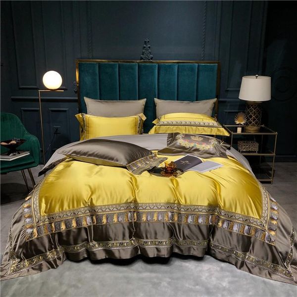 

800tc luxury golden royal bedding set satin silk cotton embroidery duvet cover set bed sheet pillowcases  king 4/6/10pcs