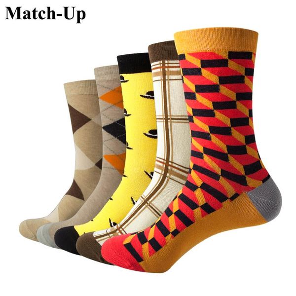 

match-up men colorful argyle and hat style cotton crew casual socks(5 pairs / lot, Black