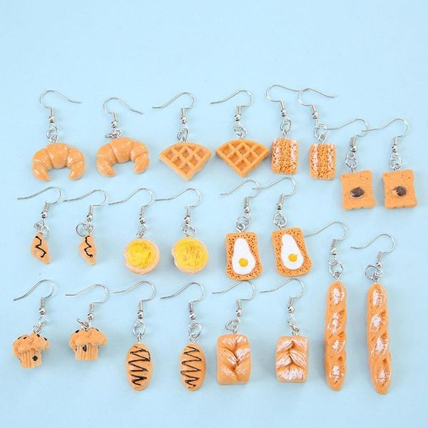 

dangle & chandelier 12pair simulation croissant french bread toast drop earrings kit cute unique baguettes set jewelry, Silver