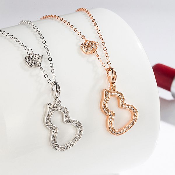 

925 sterling silver hollow gourd necklace full diamond simple pendant jewelry for women wholesale new