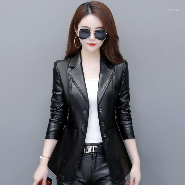 

new spring autumn leather jacket slim was thin business suit plus velvet warm winter coat fashion jacket women coat1, Black