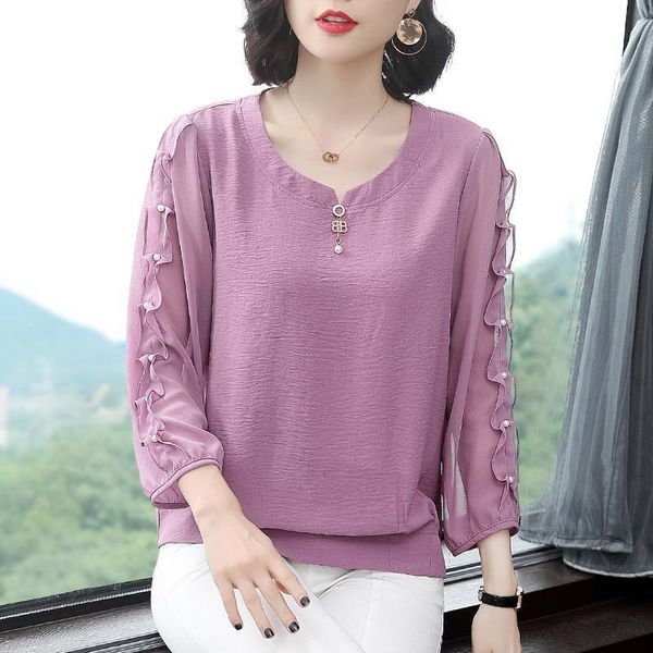 

women spring autumn style chiffon blouses shirts lady casual loose style long sleeve o neck chiffon blusas df3057, White