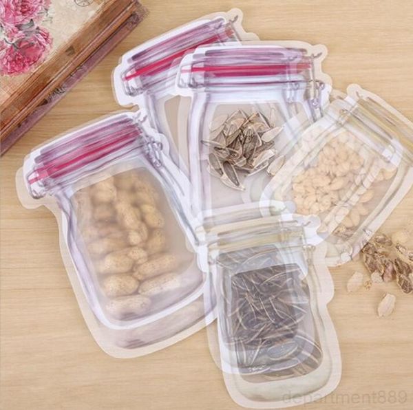 

bulk mason jar shaped food container reusable eco friendly snacks bag plastic storage bags smell proof clip dhc3656