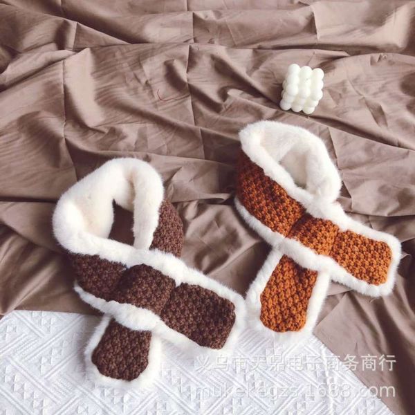 

plush knitted korean stitching children's personalized cross scarf autumn and winter soft baby color matching collar 0t6l0t6l99wl, Red;brown