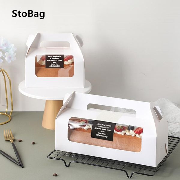 Principal Stobag 10pcs Handle Bolo Packing Boxes Towel Roll Birthday Party Farvor Handmake com janela transparente