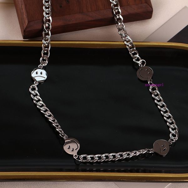 

smiling face necklace female male personality hip-hop cute expression bao ti steel lock chain gleeful smile bracelet, Silver
