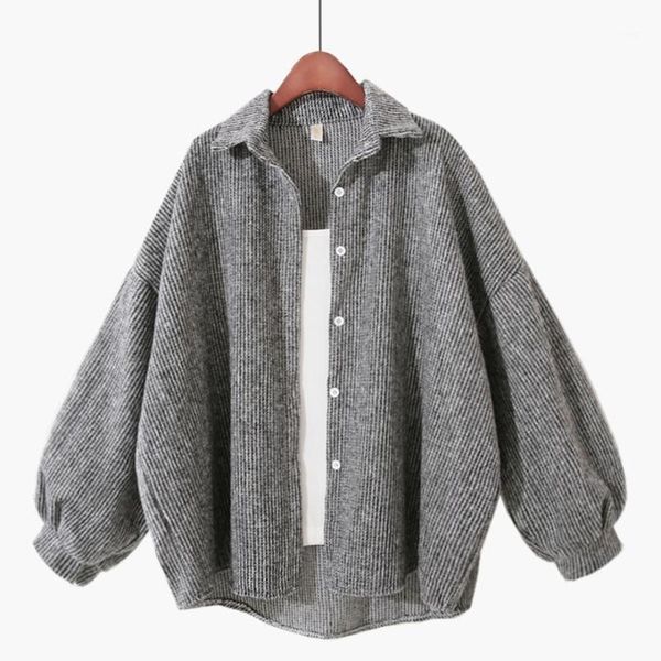 

women thin woolen loose casual solid color shirt feminino full sleeve preppy style coat outwear jacket blouse blusas1, Black;brown