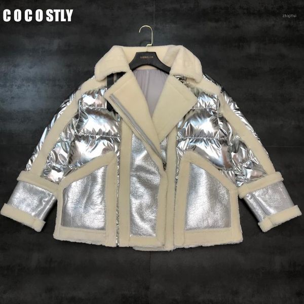 

winter coat women silver jacket lambswool fur one down jackets fashion glossy stand collar cotton coat women outerwear warm1, Black