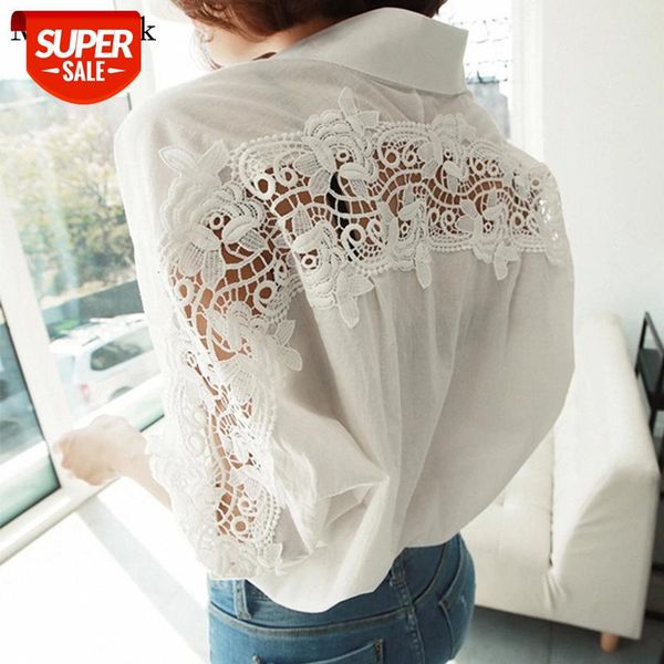 

turn-down collar cotton white blouse shirts women embroidery floral hollow out female shirt loose casual blouses 1310 #gk1l