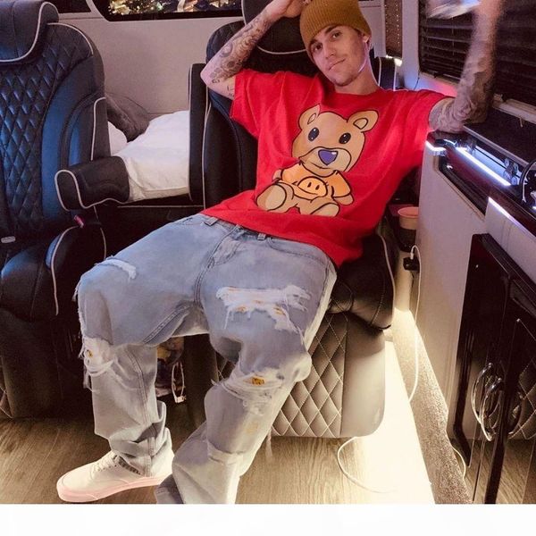 

justin bieber drew house mens jeans hip hop pants stylist jeans distressed ripped biker jean slim fit motorcycle denim jeans size 28-36, Blue