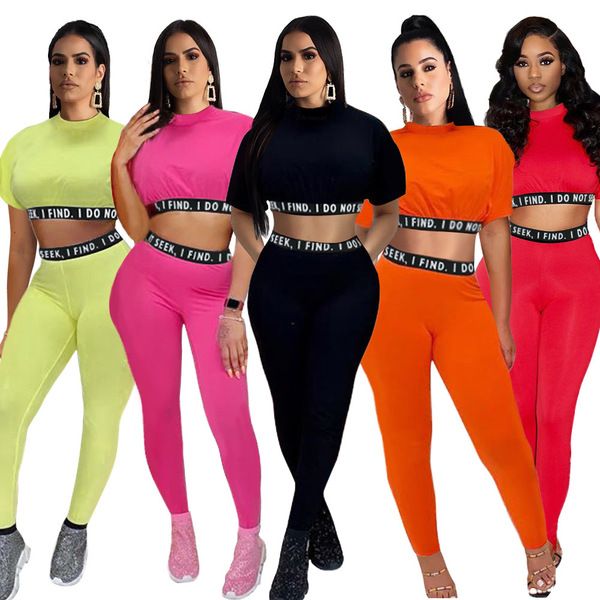 Tuta con stampa di lettere 2 Set a due pezzi Abbigliamento donna Crop Top + Pantaloni Tuta da ginnastica Abiti sexy da club Set coordinati 2020