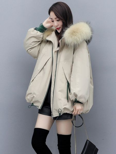 

female jacket women's windbreaker winter clothes women big fur collar woman parkas down cotton womenswear ropa mujer lxr201, Black
