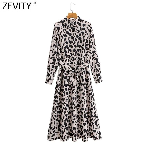 

zevity new women vintage leopard print bow sashes casual slim midi dress office ladies long sleeve breasted chic vestido ds4738 y0118, Black;gray