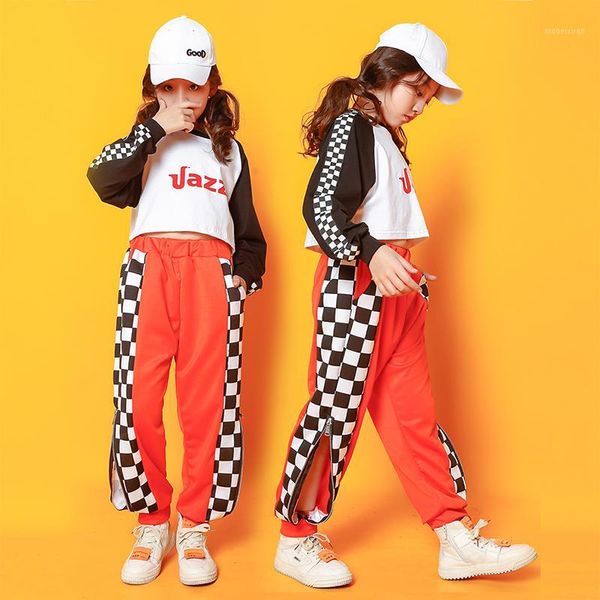 

children hip hop clothes girls jazz street dance costume kids sweatshirt pants set ballroom dancewear stage rave clothing1, White
