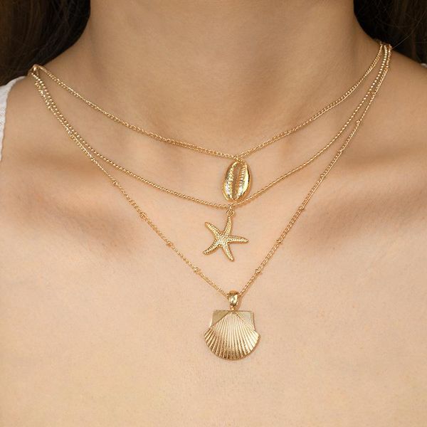 

brling new 2020 fashion ins vintage chain pendant choker beach golden shell starfish scallop necklace for women girls gift party, Golden;silver