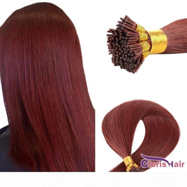 

cuticle aligned human hair i tip micro link hair extensions #33 dark auburn straight brazilian remy keratin fusion pre bonded hair 50g 100pc, Black