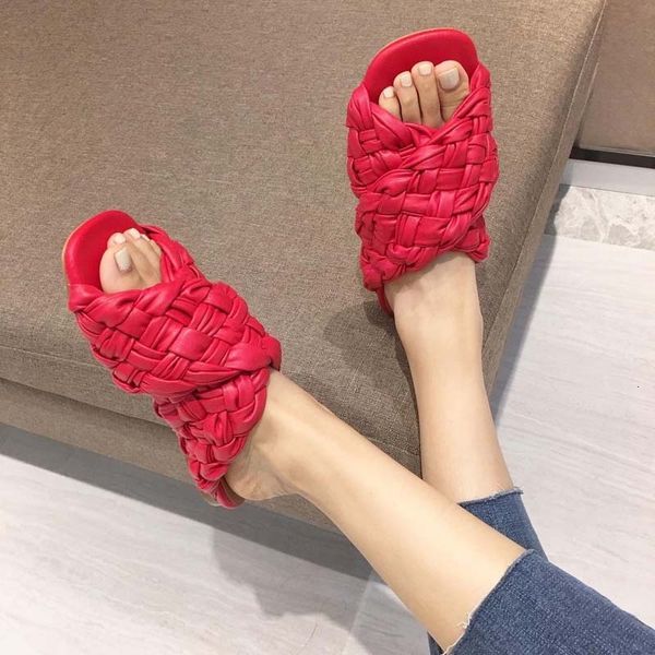

2021 new summer braided flat sandals wear open-toed women's shoes ebea, Black