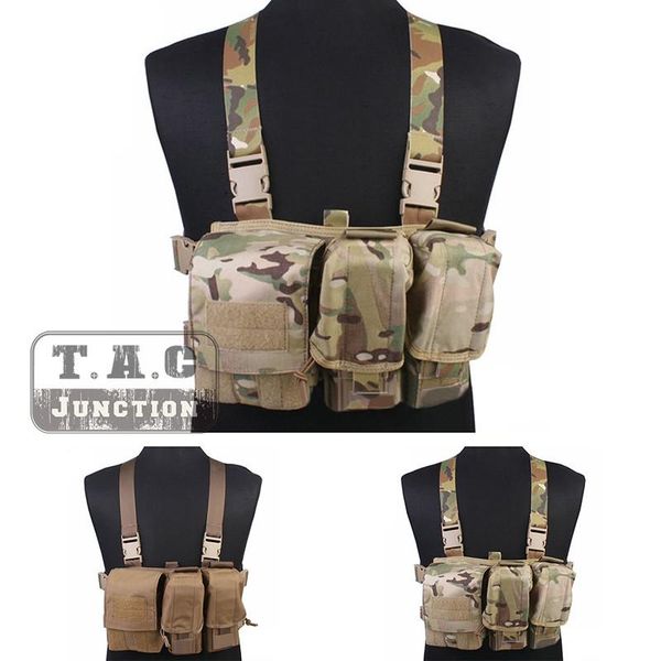 

tactical combat assault lightweight chest rig vest harness emersongear carrier vest with m4 m16 magazine pouches, Camo;black