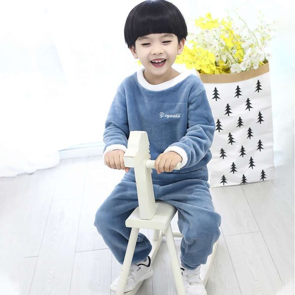 

autumn thickened warm suit winter coral children's cashmere pajamas for boys and girls lto3, Blue;red