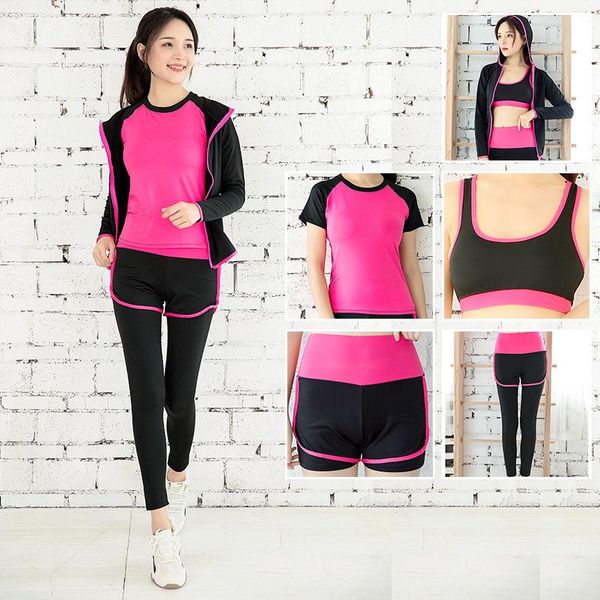 

women yoga sets five piece 5 set female clothing sets gym clothes for women sportswear sports training gym training clothes 2xl, White;red