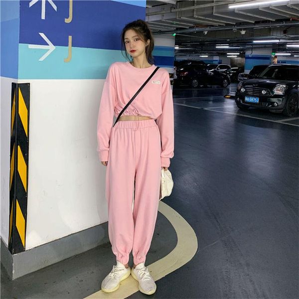 

women's tracksuits autumn spring two piece set women cotton sweatshirt crop and pants tracksuit sports jogging suit female clothing set, Gray