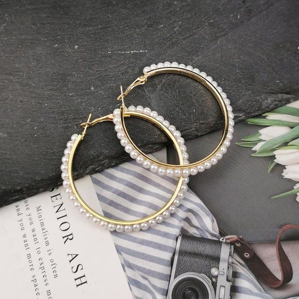 

imitation pearl big hoop earrings for women fashion statement earrings women's wedding jewelry ukmoc, Golden;silver