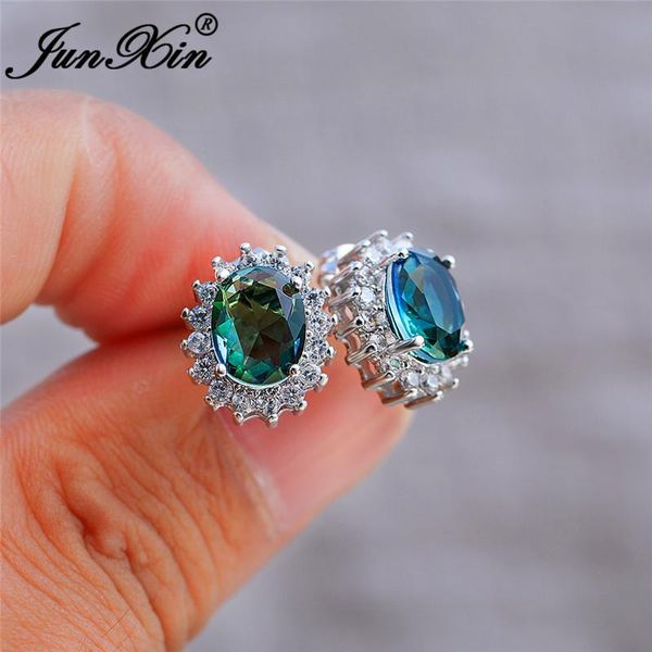 

boho cute sunflower stud earrings for women silver color mystic rainbow fire crystal blue green black oval earring wedding, Golden;silver