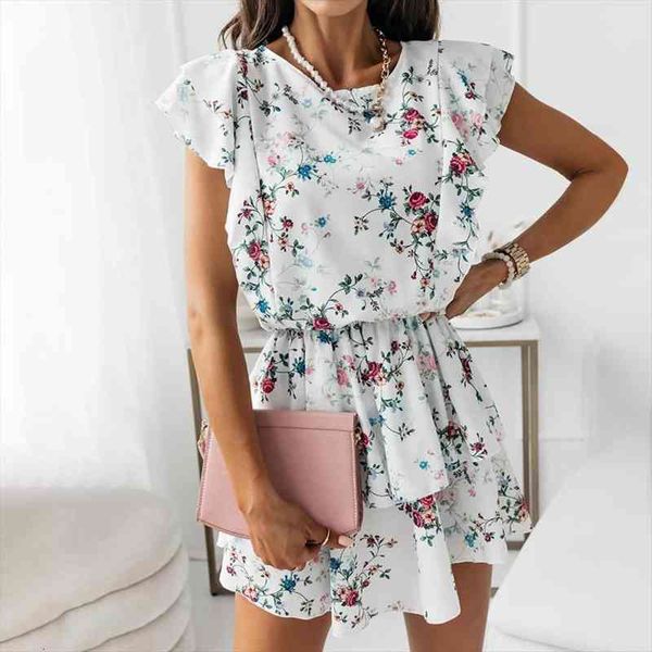 

women floral print mini doule layer ruffles sleeveless summer dress sundress for beach, Black;gray