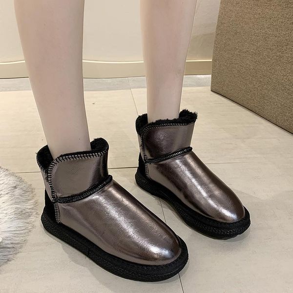 

shoes round toe lady boots boots-women winter footwear australia luxury designer autumn 2020 low leather snow padded, Black