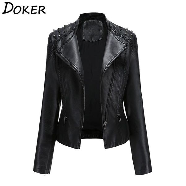 

faux leather pu jacket women 2020 autumn winter long sleeve slim fashion motorcycle jacket black faux leather coats outerwear