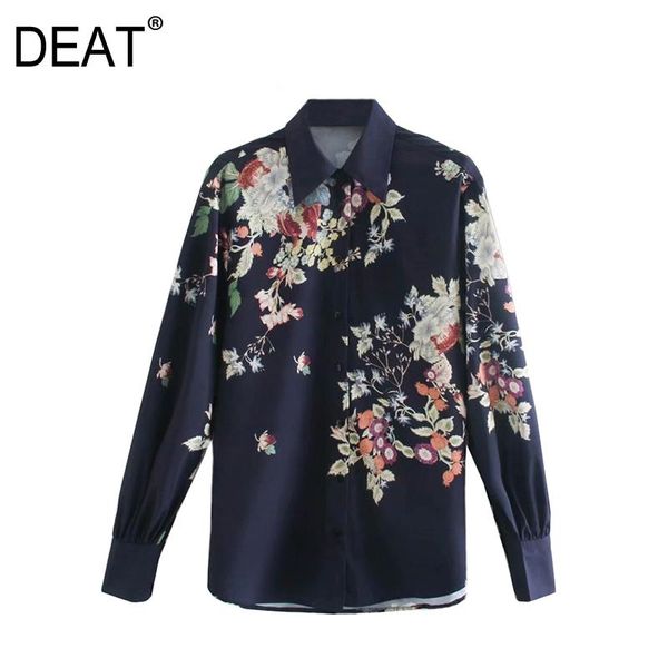 

women's blouses & shirts [deat] 2021 spring autumn fashion tide turn-down collar printing single-breasted long sleeve loose women shirt, White