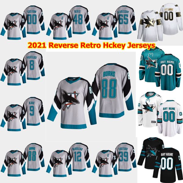 

san jose sharks 2021 reverse retro hockey jersey marc-edouard vlasic martin jones radim simek kevin labanc gustav nyquist custom stitched, Black;red