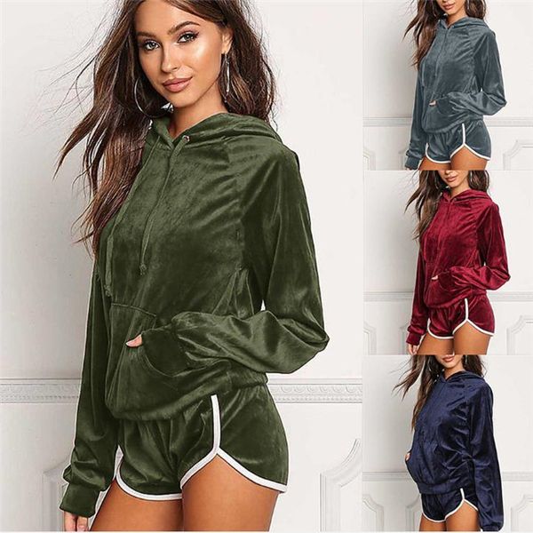

women's tracksuits womens velvet hoodies sweatshirt pants suits fashion outfits spring autumn sets slash neck streetwear joggers tracks, Gray