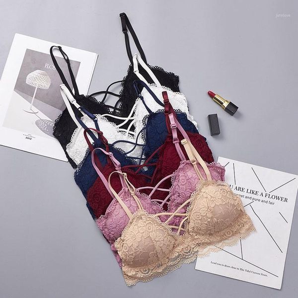 

bra floral padded bralette bralet cross underwear women's crop lace bra1, Red;black