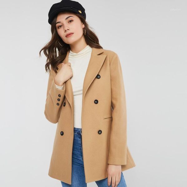 

casual wool coat women fashion office wear autumn winter warm slim lady solid simple elegant street england style long overcoats1, Black