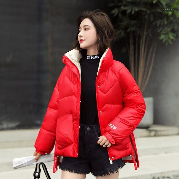 

2020 new short stand collar parka jacket women casual warm thicken slim winter parka coat fashion letter print outwear1, Black