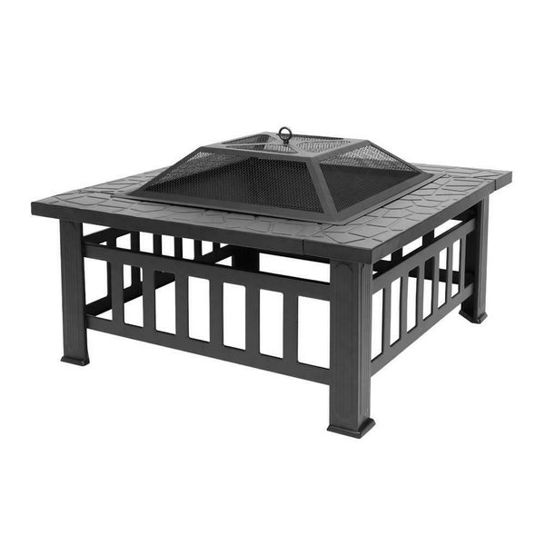

32" outdoor metal fire pit backyard patio garden square stove firepit heater