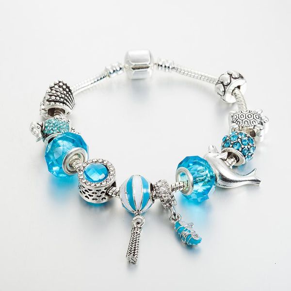 

charm bracelets annapaer silver color dolphin beads & bangles blue crystal charms bracelet for women jewelry pulseras b16189, Golden;silver