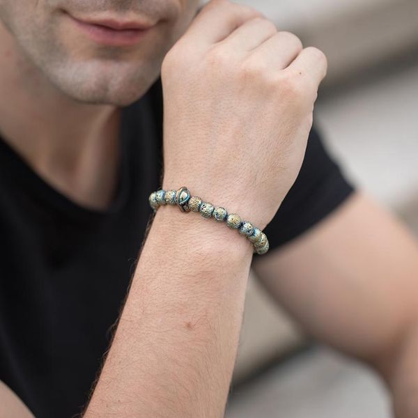

eif dock roman knight spartan warrior gladiator helmet bracelet volcanic rock stone bead bracelet adjustable elasticity qyllmu, Golden;silver